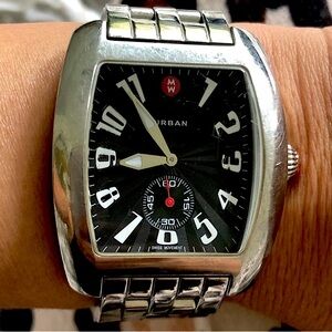 Michele Stainless Steel Large Urban Hard to Find Art Deco Black Face Watch Sweet